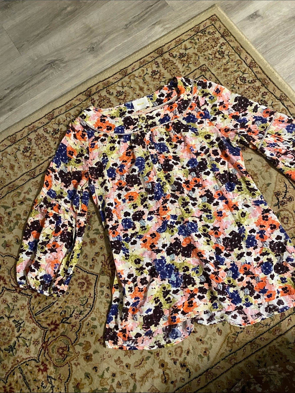 Maeve/Anthropologie Multicolor Floral Puff-Sleeve Blouse